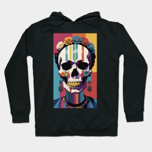 Frida's Striped Sugar Skull: Illustrated Tribute Hoodie